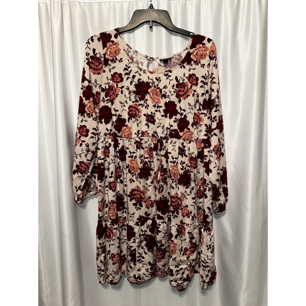 Torrid Dress Size 2 Pullover Burgundy Long Sleeve Peasant Sleeve Scoop A-line